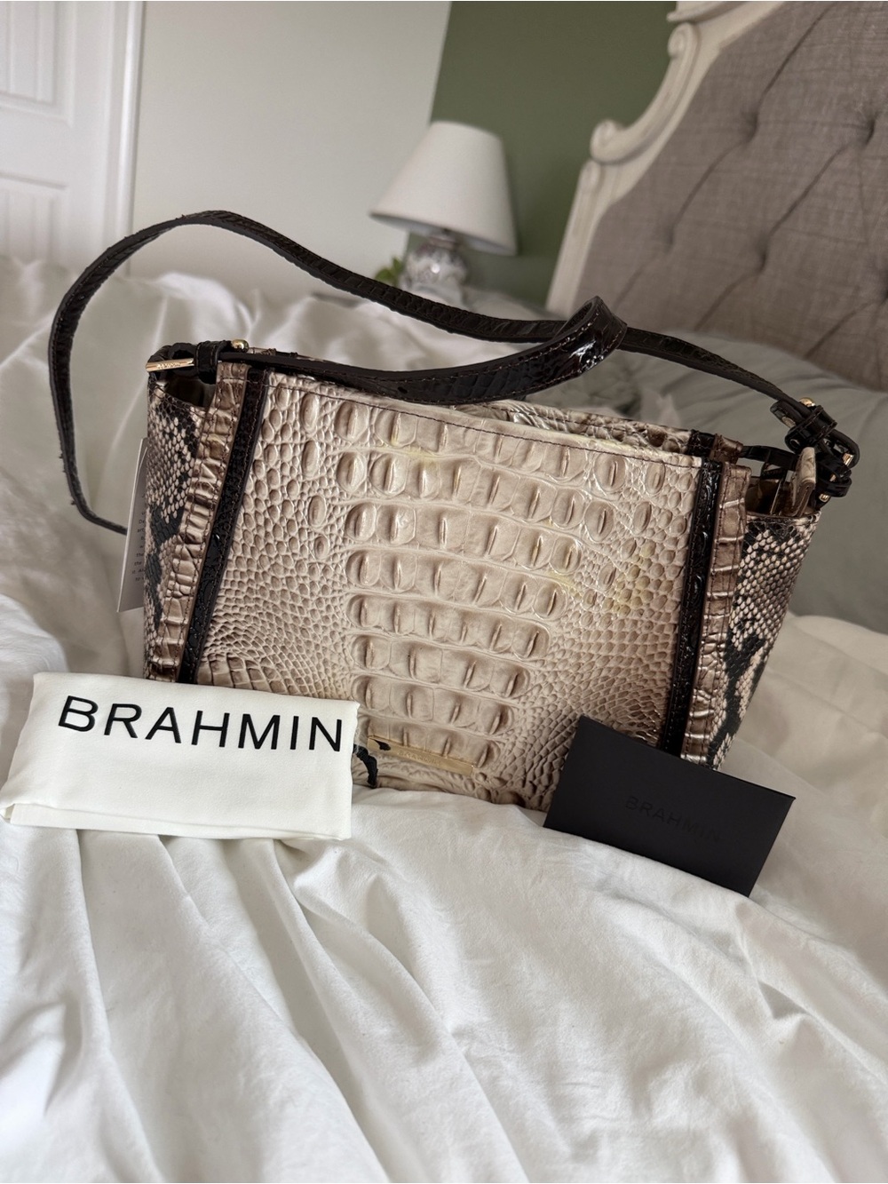 Brahmin Hillary alabaster Fontaine  leather Croc-Embossed Crossbody